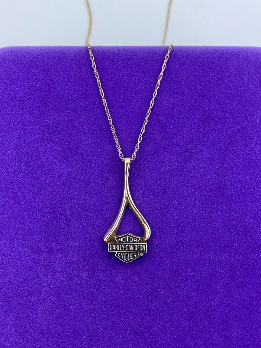 💛 Vintage Harley-Davidson 10k Gold Wishbone Bar & Shield Logo Necklace